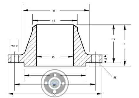 SMO 254 Weld Neck Flange Dimensions
